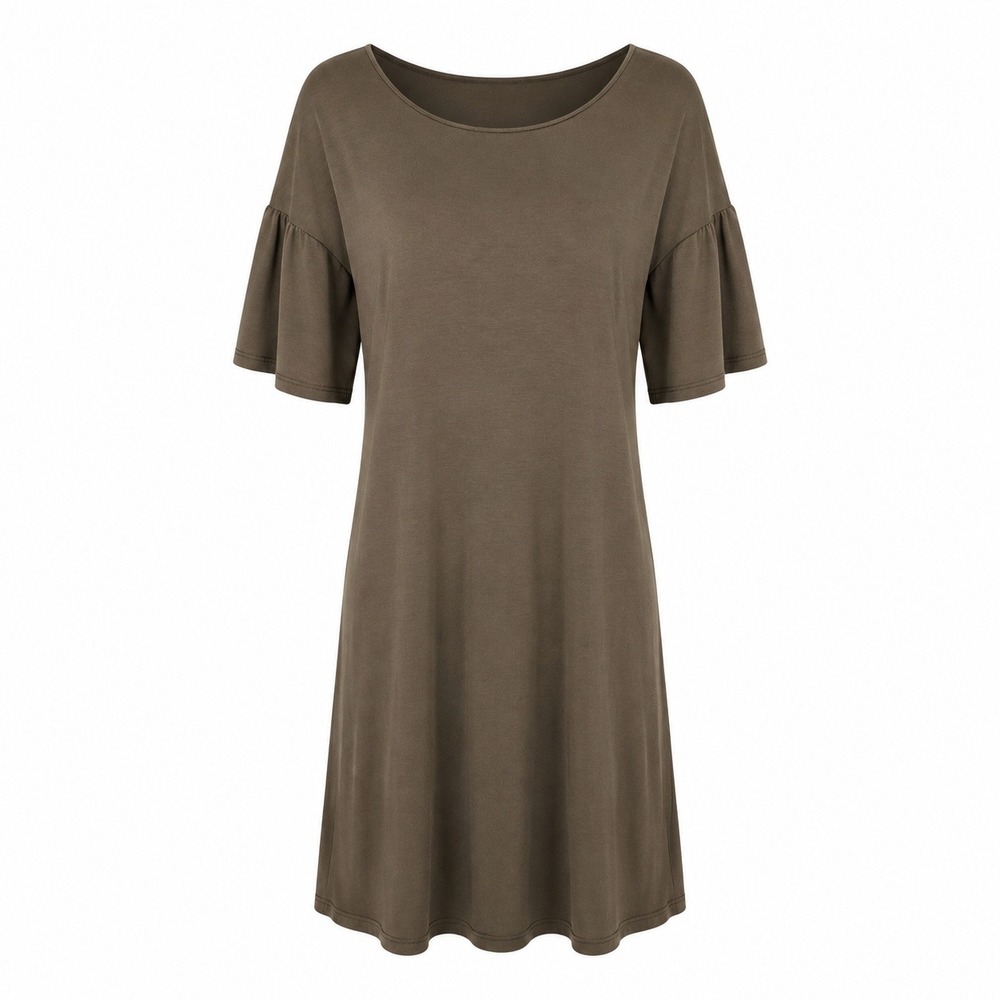 Garnet Hill T-Shirt Dress Womens XS Brown NWT Flutter Sleeve Tencel Lyocell